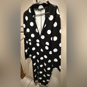 NWT Plus-Size Black & White Polka-Dots Collared Long-Sleeve, V-Neck Maxi Dress